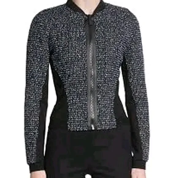 Elie Tahari Sandie Cropped Zip-Front Tweed Jacket MEDIUM MSRP: $398.00 MOTO PUNK - Picture 1 of 11